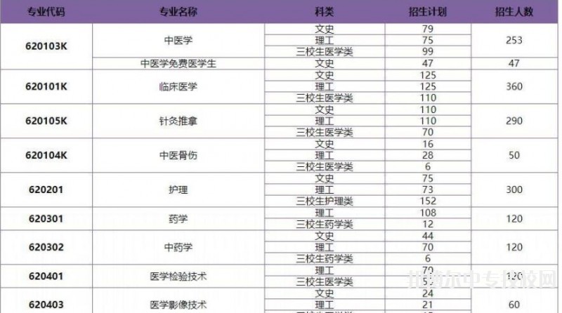 保山中医药高等专科学校2018年普通专科招生专业及计划人数